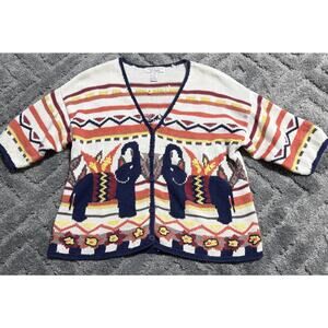 Vintage Cambridge Dry Goods Knit Cardigan Sweater Womens M Elephant Aztec Knit
